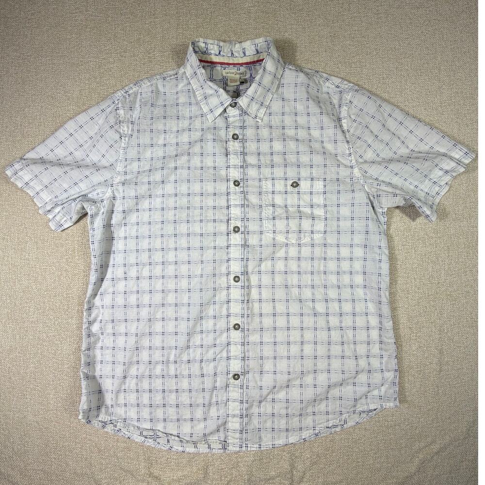 Carbon2Cobalt Men Large Blue White Short Sleeve Summer Lightweight Preppy Shirt